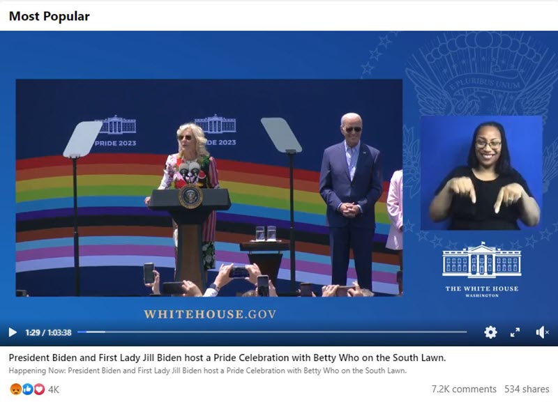 Screencap of a video on the White House Facebook page