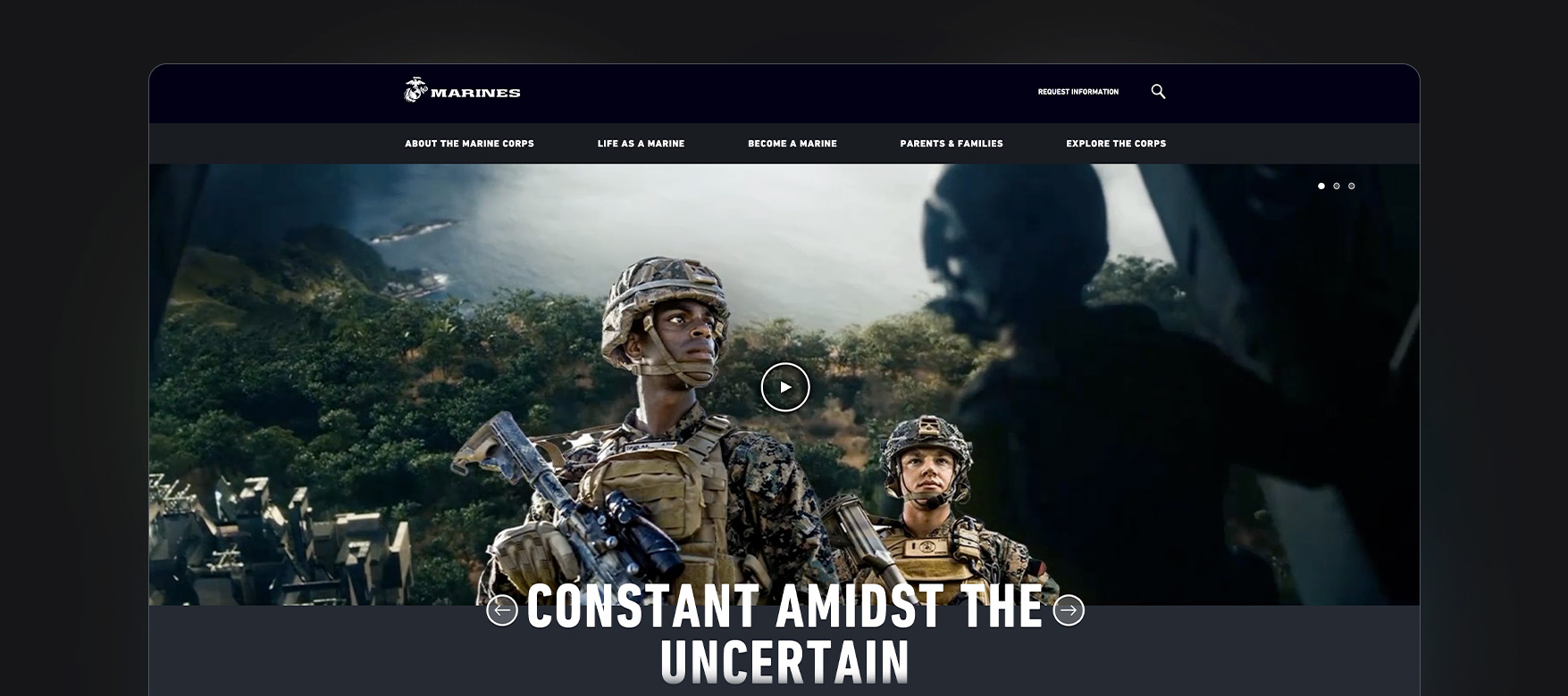 Screencap of the marines.com homepage